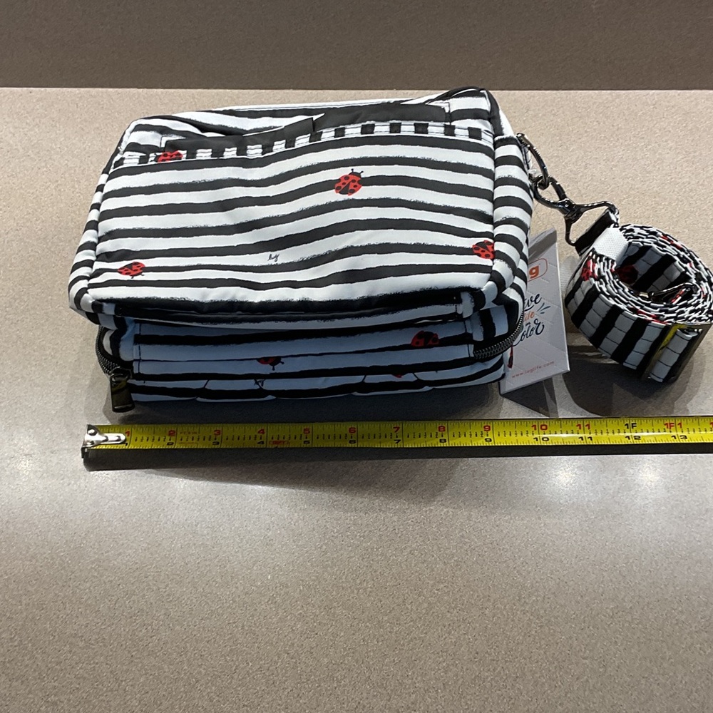 Lug Black and White Striped Crossbody with Ladybug Design - Picture 3 of 10